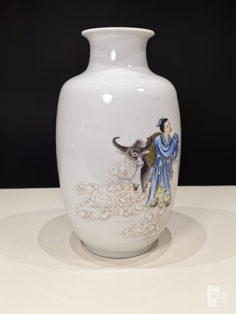 民国 粉彩牛郎织女图灯笼瓶 - 图5